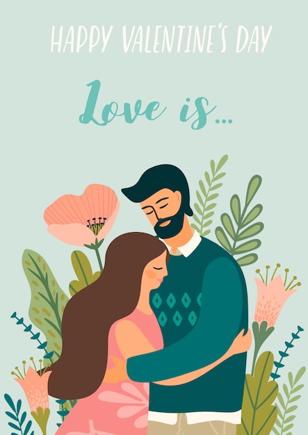 Romantic illustration with man and woman. Love, love story, relationship.