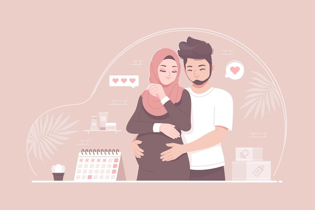 Romantic islamic couple partner during pregnancy