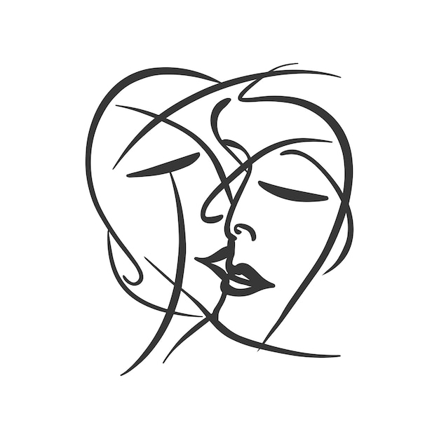 ロマンチックなキスの抽象的なライン アート連続線スタイル エレガントでシンプル