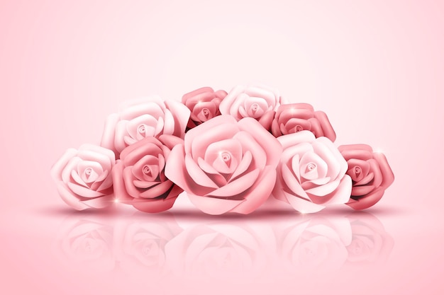 Romantic light pink paper rose in 3d illustration