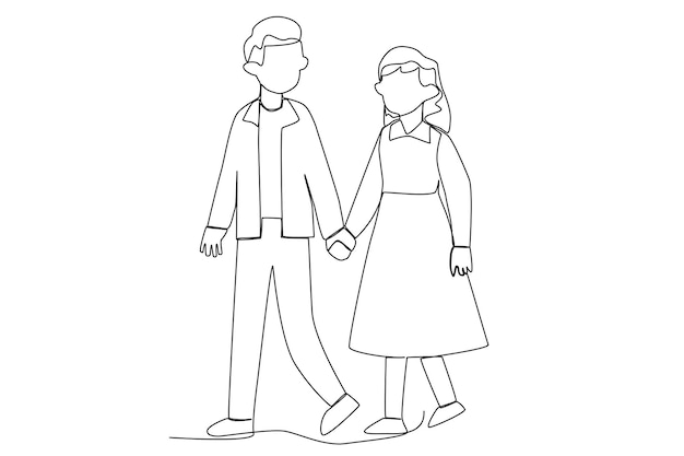 Romantic man and woman walking together