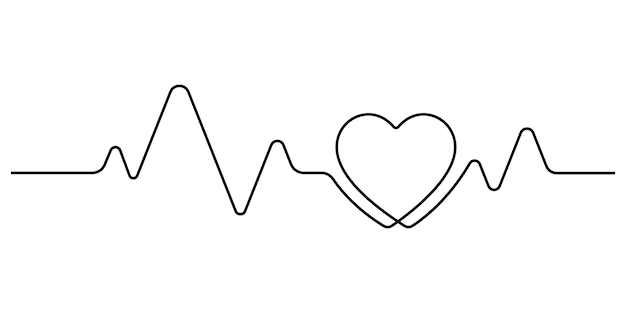 Vector romantic minimalism heartbeat pulse in continuous line drawing symbol of love and rhythm