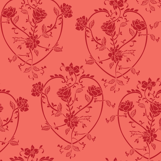Vector romantic modern floral rose heart motif with vintage feel seamless pattern