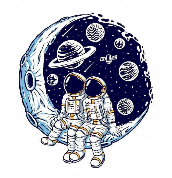 Romantic on the moon illustration