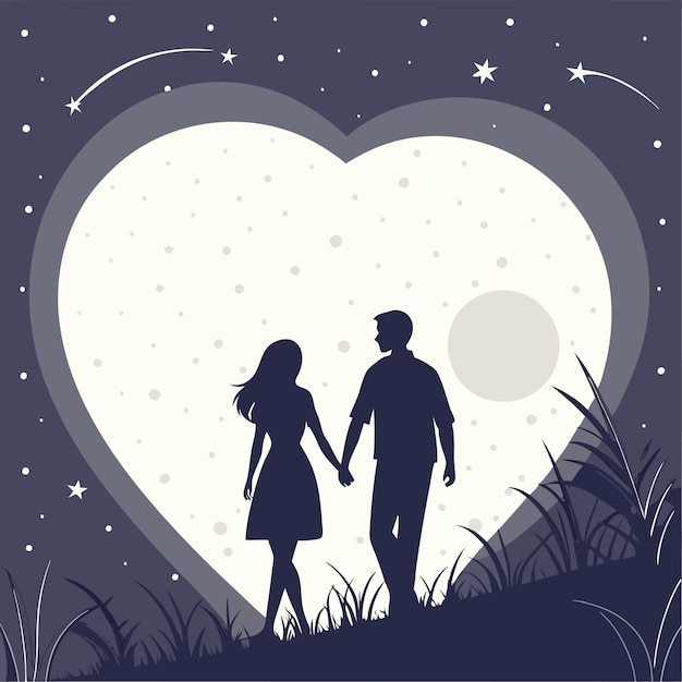 romantic moonlit night silhouette vector