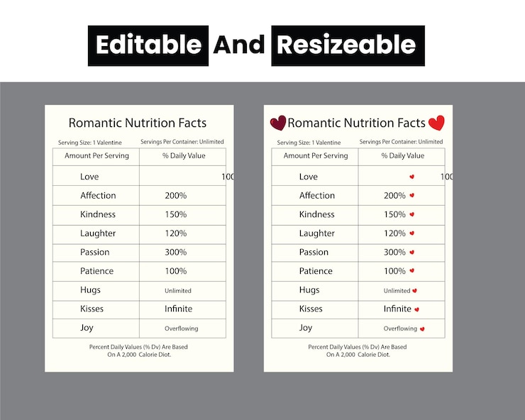 Vector romantic nutrition facts label