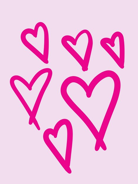 Romantic pink hearts background vector hand drawn illustration cute marker valentines day