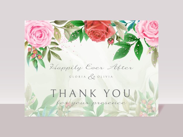 Vector romantic pink and red flowers wedding invitation card