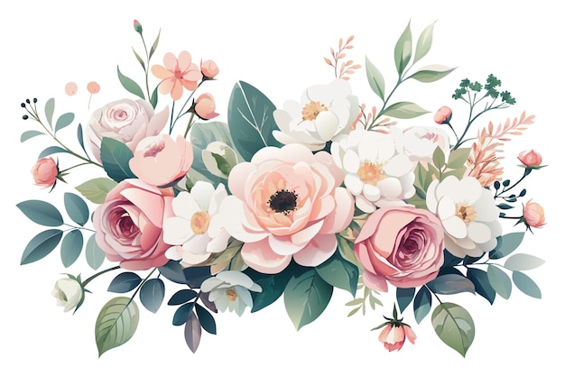 Vector romantic pink rose flowers garland wedding card element