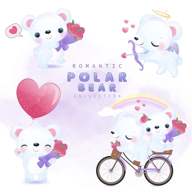 Romantic Polar Bear Illustration Set