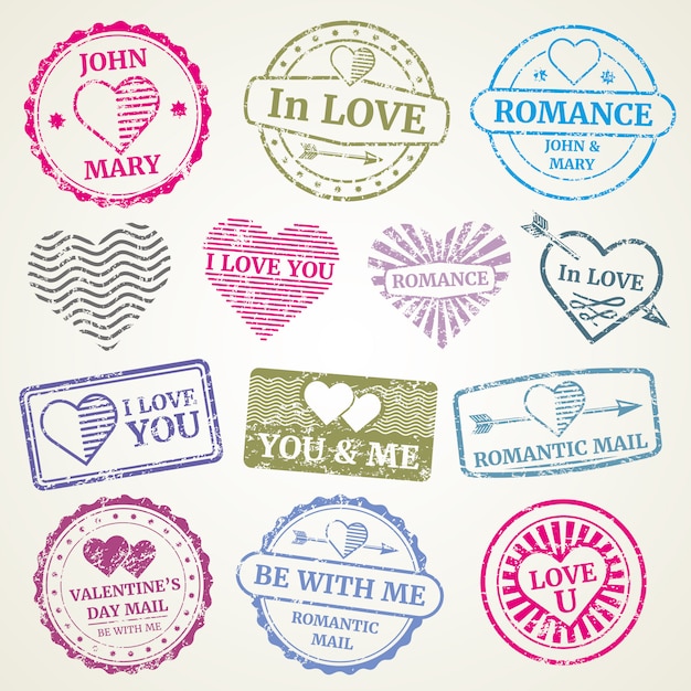 Vector romantic postage stamp set