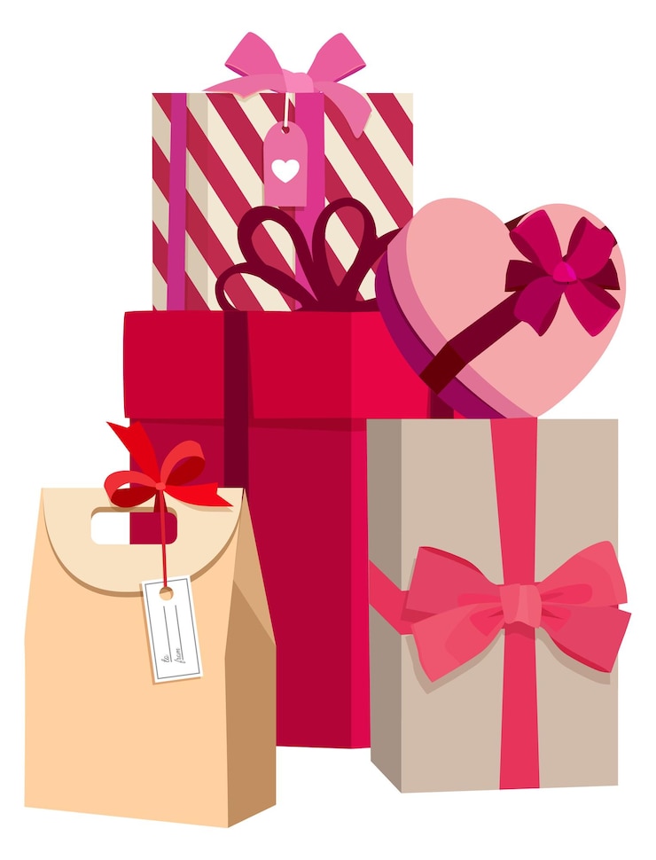 Vector romantic presents pile valentine day gift boxes