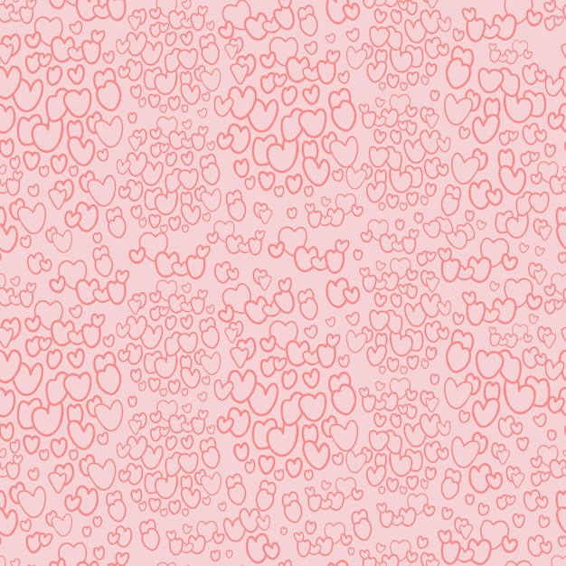 Romantic seamless pattern Hearts on pink background in doodle style