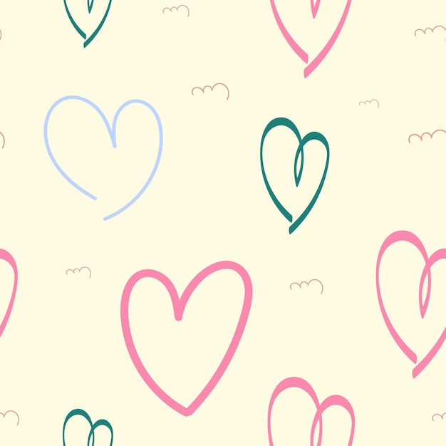 Vector romantic seamless pattern with hearts shape on a pastel background