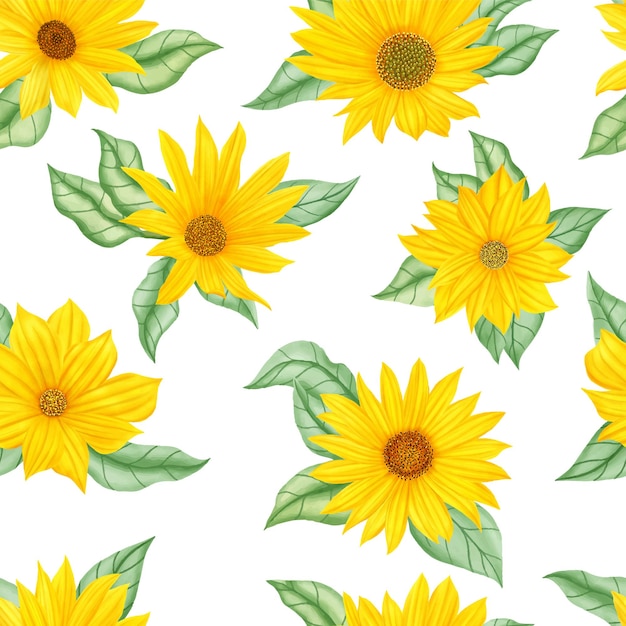 Romantic sunflower watercolor seamless pattern