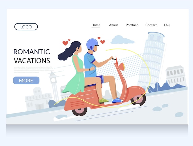 Romantic vacation vector website landing page design template