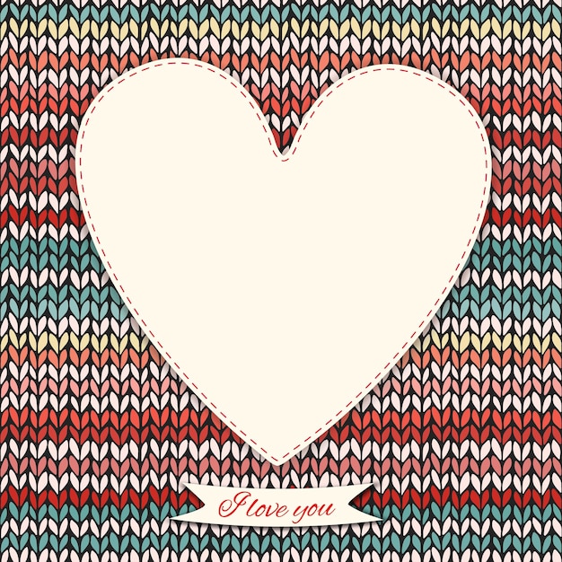 Vector romantic valentine39s day knitted background with heart frame