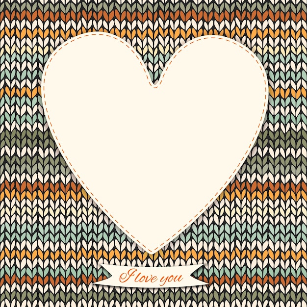 Vector romantic valentine39s day knitted background with heart frame