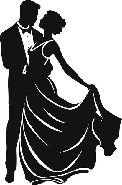 Vector romantic waltz dancing pair black dress ballroom vector