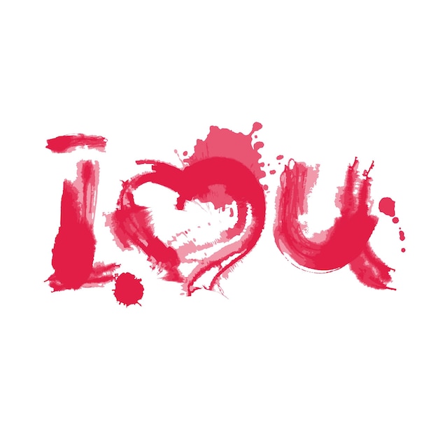 Romantic watercolor lettering i love you red on white