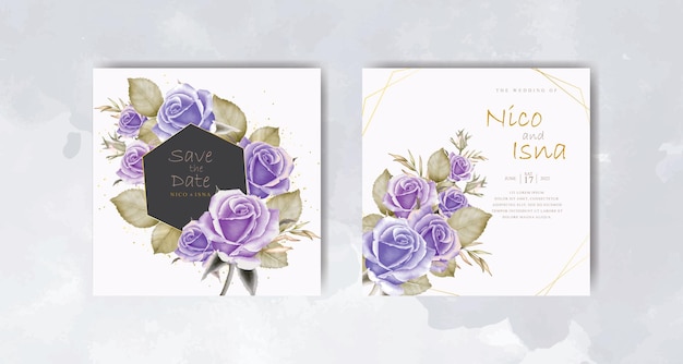 romantic watercolor wedding invitation card and menu template