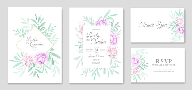Vector romantic watercolor wedding invitation card with beautiful watercolor flower