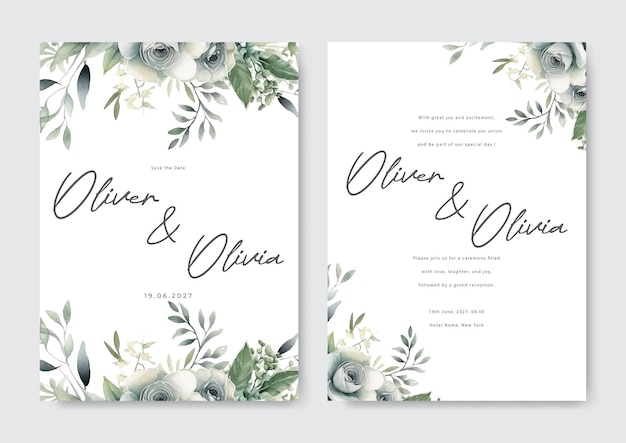 Vector romantic watercolor wedding invitation and menu template