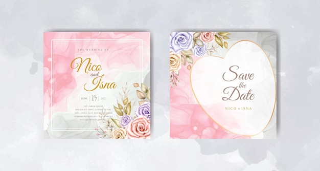 romantic watercolor wedding invitation and menu template