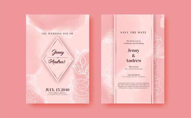 Romantic watercolor wedding invitation template