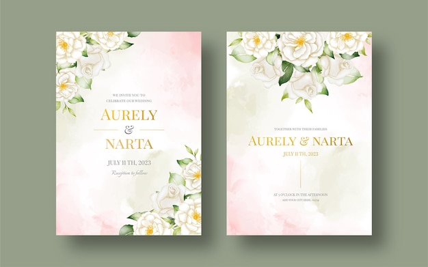 Romantic watercolor wedding invitation white floral