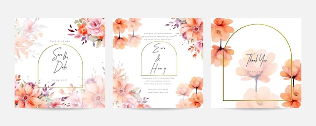 Romantic wedding card Nude wedding invitation card with warm soft autumn fall floral