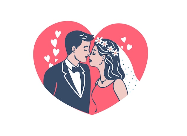Romantic Wedding Couple Illustration in Heart Design