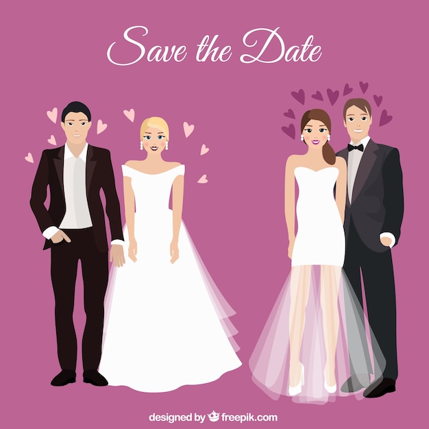 Vector romantic wedding couples