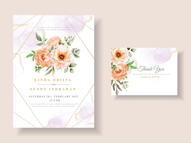 Romantic wedding invitation template with floral hand drawn