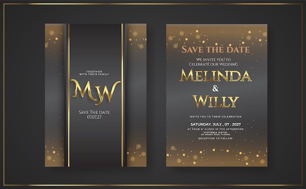 Romantic wedding invitation template with golden style