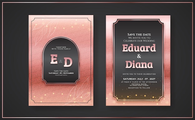 Romantic wedding invitation template with golden style