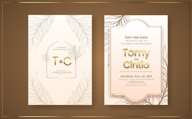 Romantic wedding invitation template with golden style