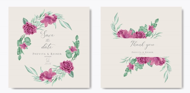 Romantic wedding invitation template with pink flower background