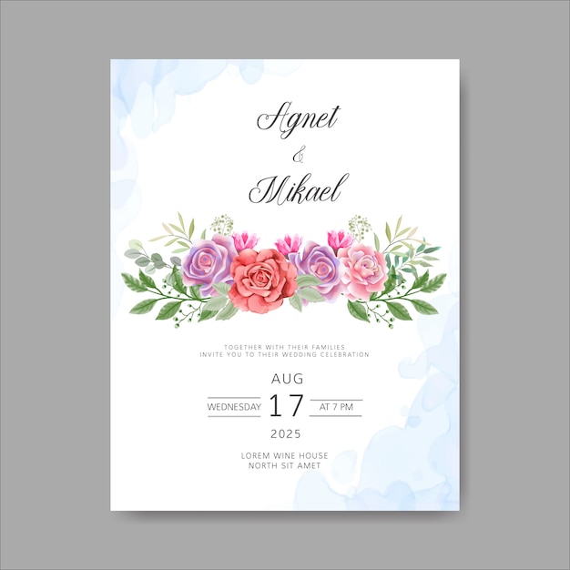 Romantic wedding invitation with beautiful flowers themes