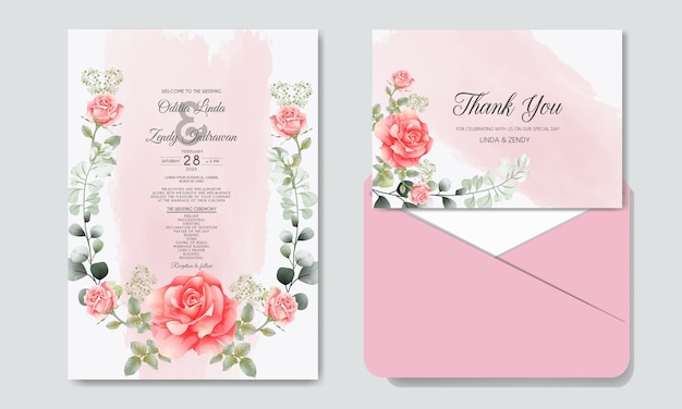 Romantic wedding invitation with beautiful flowers