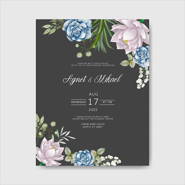 Romantic wedding invitation with beautiful flowers