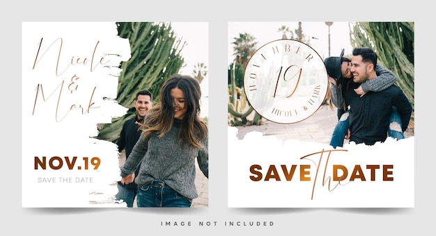 Romantic wedding social media template with Save the Date