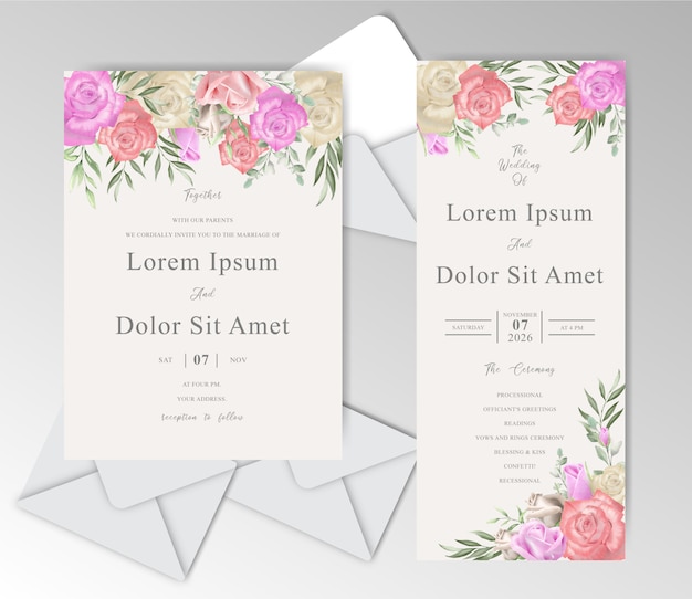 Romantic Wedding Stationary with  Beautiful  Watercolor Roses