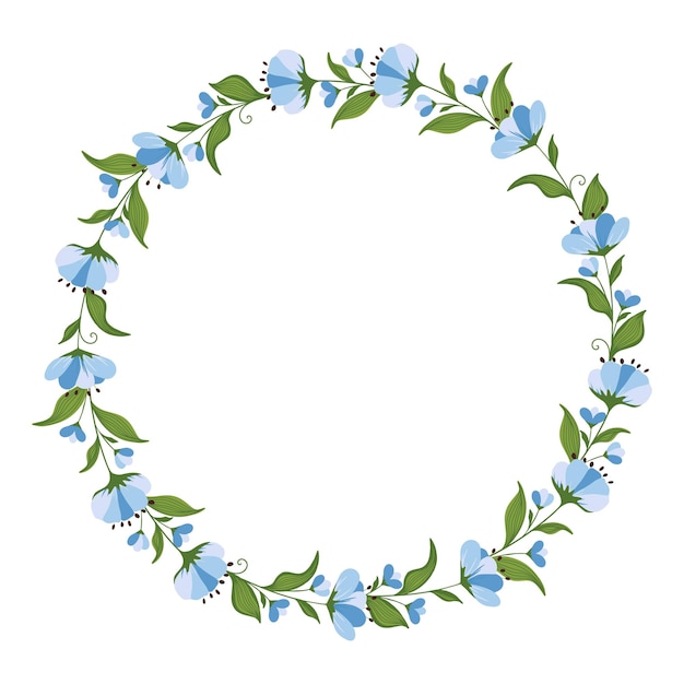 Romantic wreath of delicate blue flowers and leaves