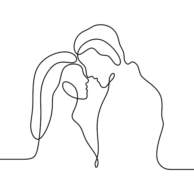 romantic young couple illustration continuous drawing single line art