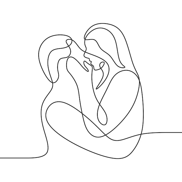 Romantic young couple illustration continuous drawing single line art