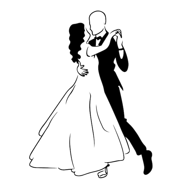 Vector romantisch geliefdenpaar romantisch dansen silhouet illustratie lijntekeningen ontwerp