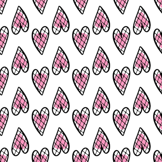 Romantisch patroon met roze doodle hartjes op een witte achtergrond voor het ontwerp van textiel bedlinnen kinderkleding inpakpapier