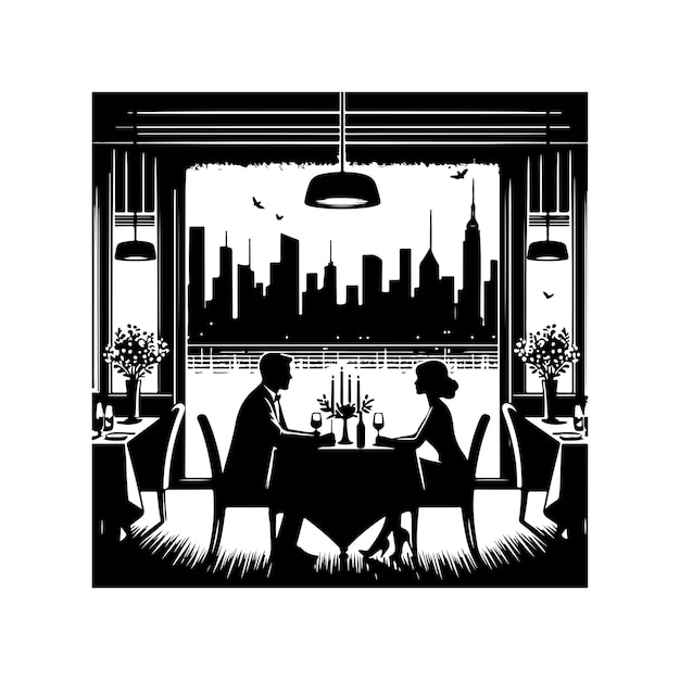 Romantisch stel silhouet Paar zit in een restaurant