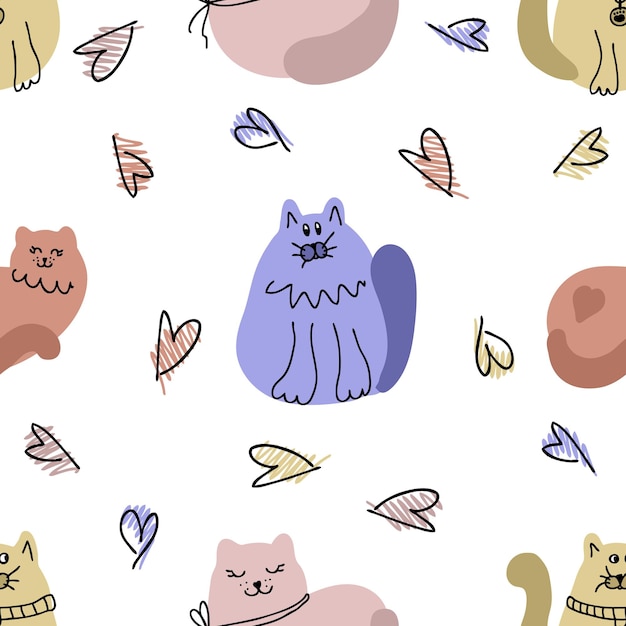 Romantisch valentijn naadloos patroon met dikke grappige katten en harten voor t-shirt textiel en print